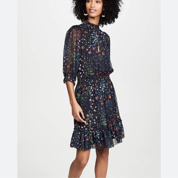 Joie Shima Floral Puff Sleeve Dress Black Womens Small - Picture 2 of 9